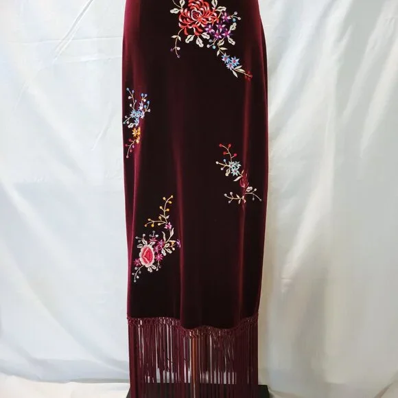 Rare 1990's Vintage Betsey Johnson Embroidered Velvet Evening Dress - Size 6 - Picture 6 of 11